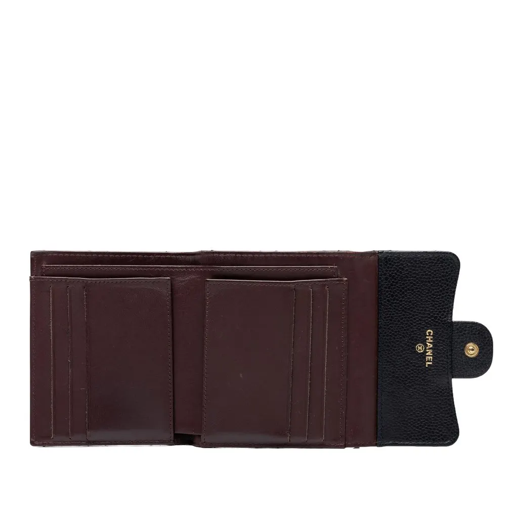 Chanel CC Quilted Caviar Trifold Wallet Black Leather Very good - Model View