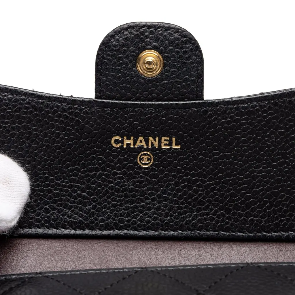 Chanel CC Quilted Caviar Trifold Wallet Black Leather Very good - Box View