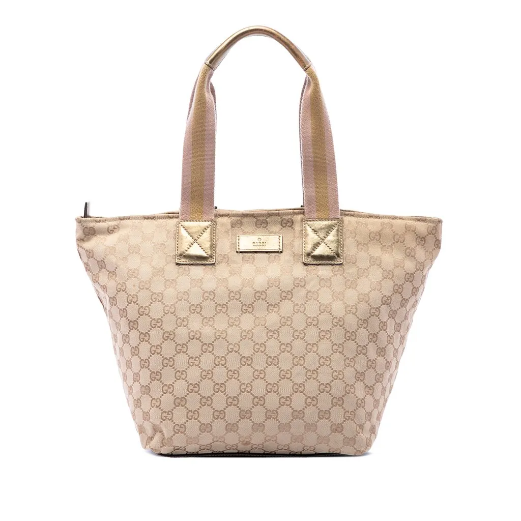 Gucci GG Canvas Web Tote Beige Canvas Good - Front View