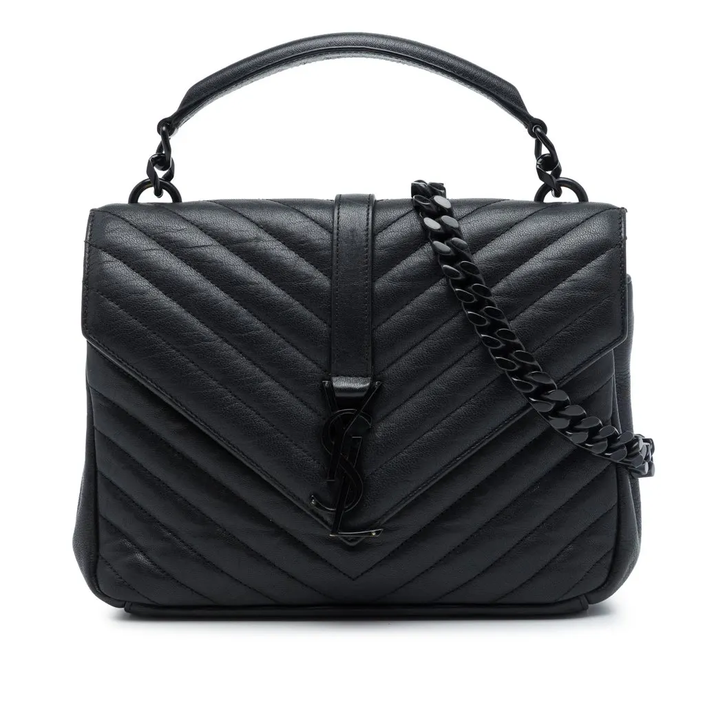 Saint Laurent Medium Chevron Sheepskin  Monogram Monochrome College Bag Black Leather Very good - Front View