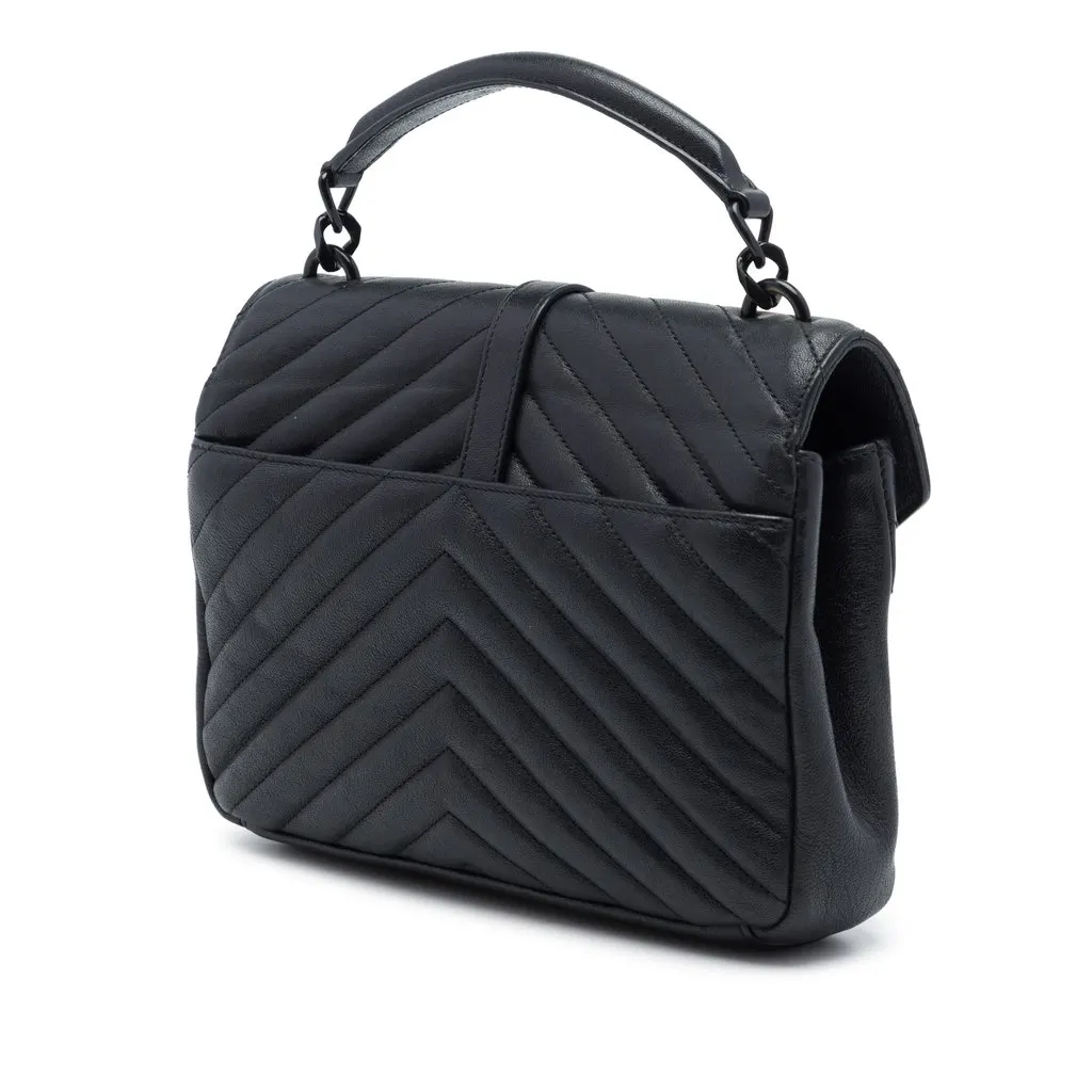 Saint Laurent Medium Chevron Sheepskin  Monogram Monochrome College Bag Black Leather Very good - Back View