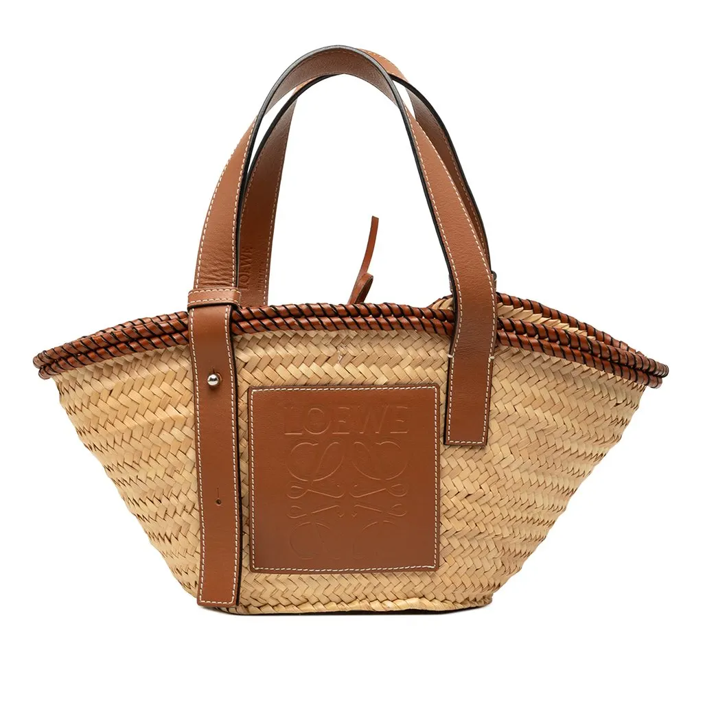 LOEWE Small Raffia Anagram Basket Tote Beige Very good - Front View