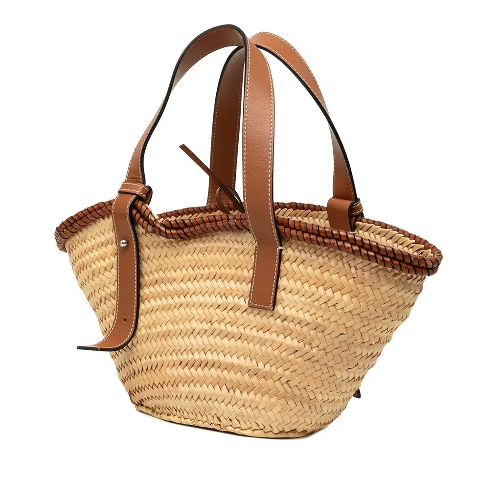LOEWE Small Raffia Anagram Basket Tote Beige Very good - Back View