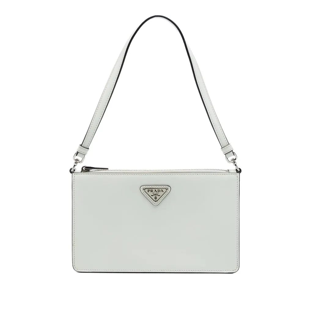 Prada Brushed Leather Shoulder Bag White Leather Very good - Front View