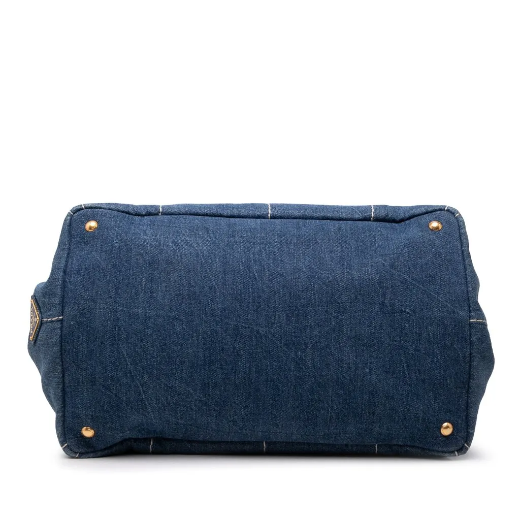 Prada Large Denim Canapa Logo Tote Blue Denim Good - Inside View
