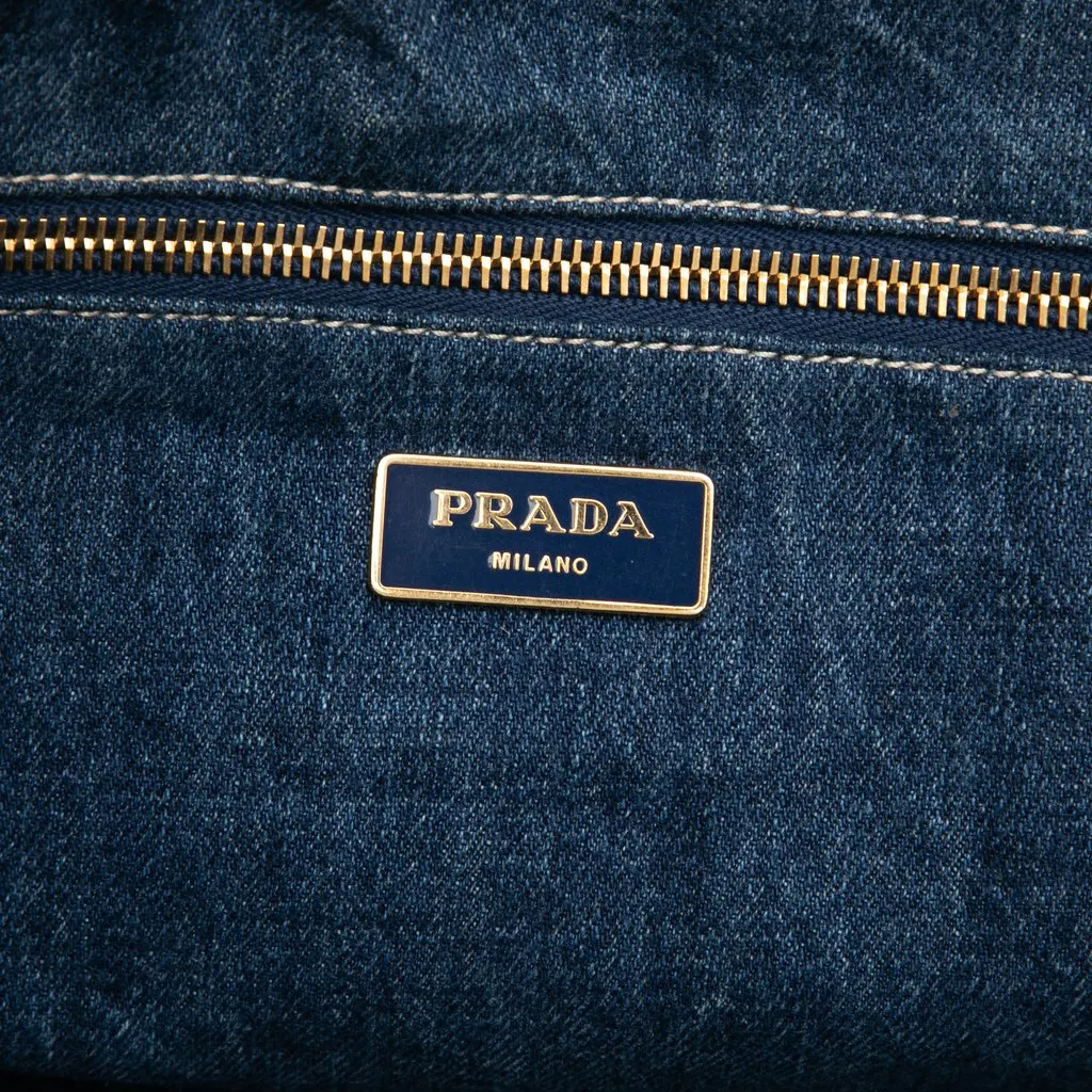 Prada Large Denim Canapa Logo Tote Blue Denim Good - Box View