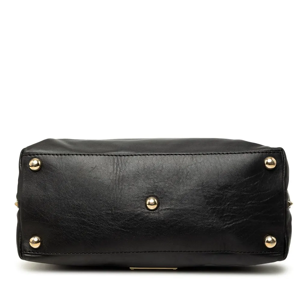 Valentino Leather Rockstud Dome Double Handle Satchel Black Leather Good - Inside View