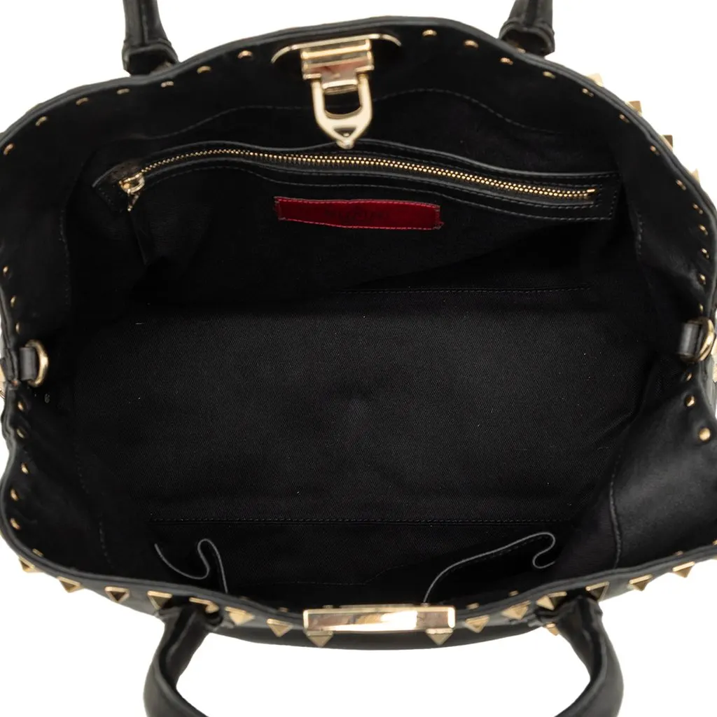 Valentino Leather Rockstud Dome Double Handle Satchel Black Leather Good - Model View