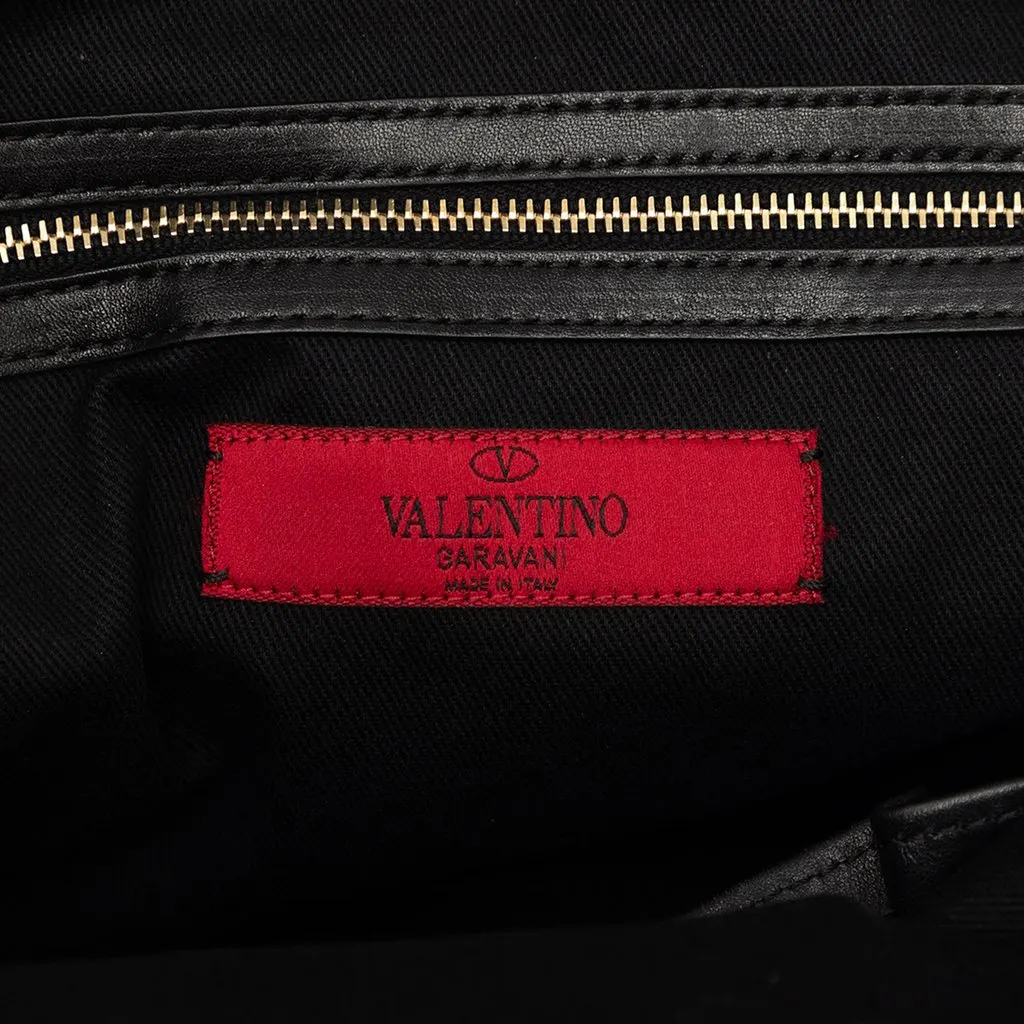 Valentino Leather Rockstud Dome Double Handle Satchel Black Leather Good - Box View