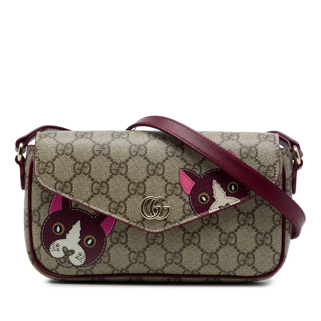 Gucci GG Supreme Ophidia Cat Print Crossbody Beige Very good - Front View