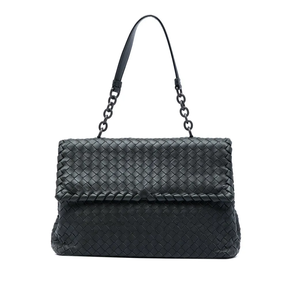 Bottega Veneta Medium Nappa Intrecciato Olimpia Shoulder Bag Black Leather Very good - Front View