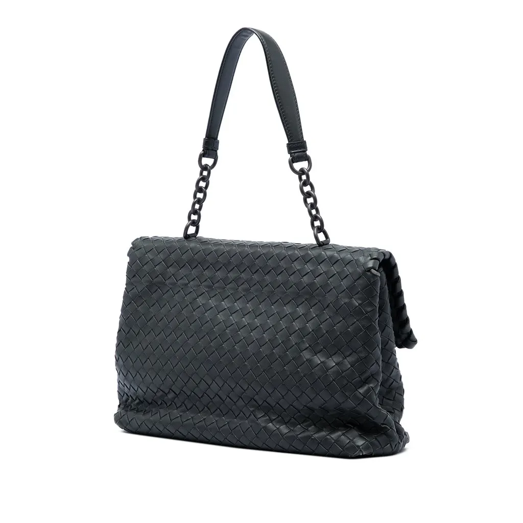 Bottega Veneta Medium Nappa Intrecciato Olimpia Shoulder Bag Black Leather Very good - Back View