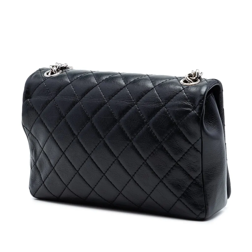 Chanel Small CC Quilted Lambskin Embossed Braid Single Flap Black Leather Very good - Back View