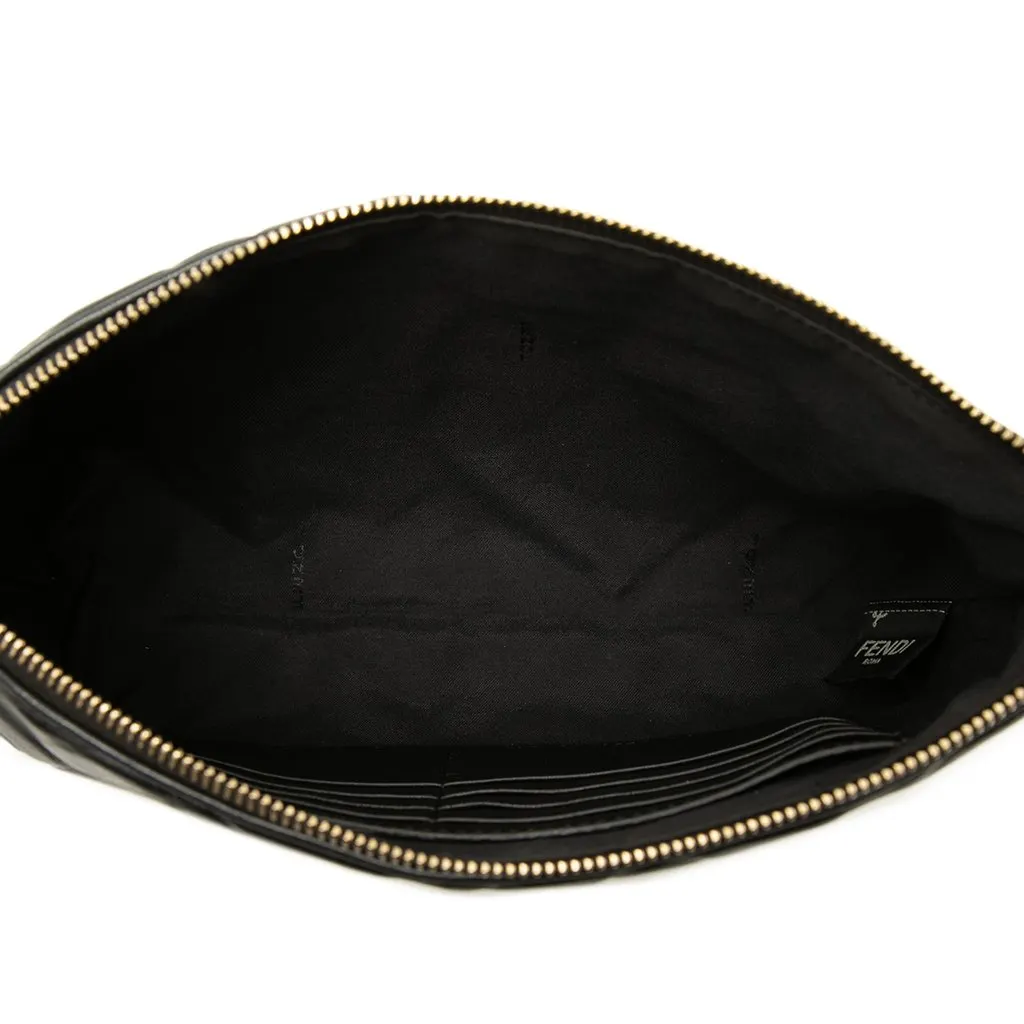 Fendi Embossed Leather FF 1974 Clutch Black Leather Good - Model View