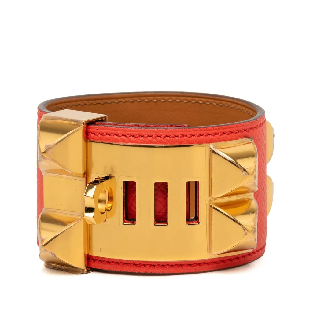 Hermès Epsom and Gold Plated Collier de Chien Bracelet Red Leather Very good - Front View
