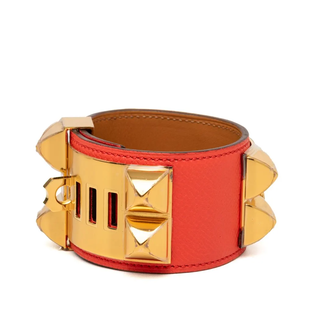 Hermès Epsom and Gold Plated Collier de Chien Bracelet Red Leather Very good - Back View
