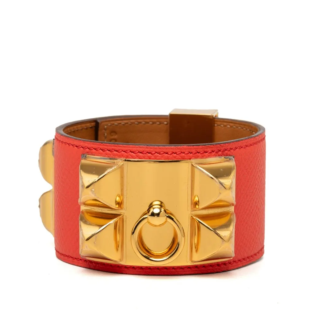 Hermès Epsom and Gold Plated Collier de Chien Bracelet Red Leather Very good - Inside View