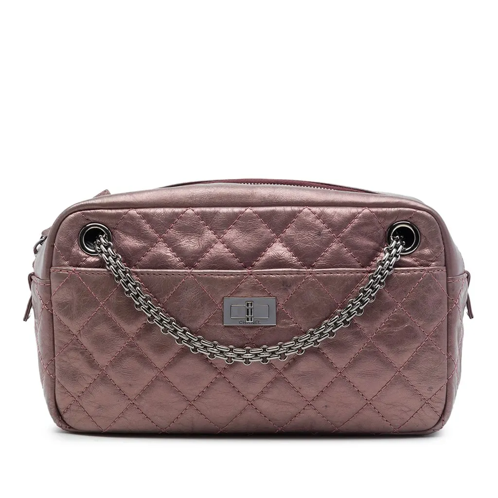 Chanel Medium Quilted Metallic Aged Calfskin Reissue 2.55 Camera Bag Pink Leather Very good - Front View