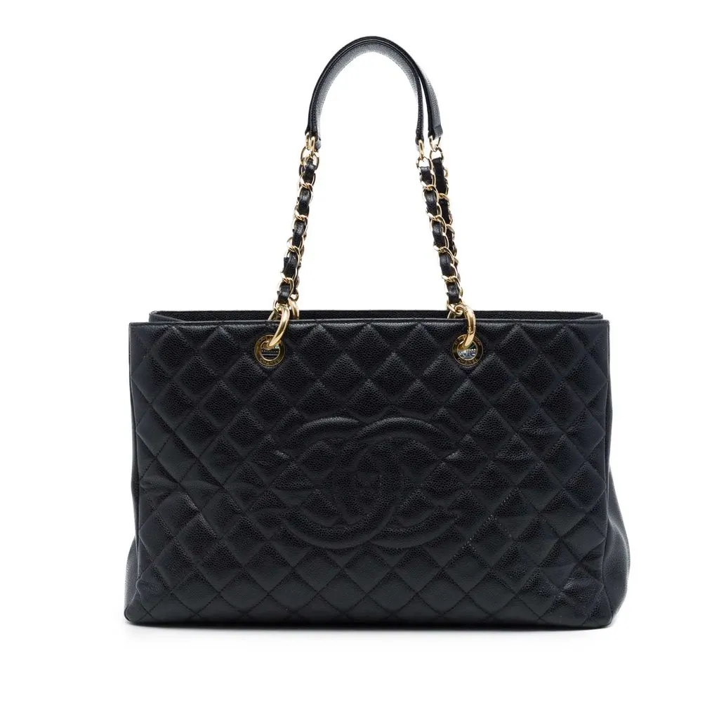 Chanel Caviar Grand Shopping Tote XL Black Leather Very good - Front View