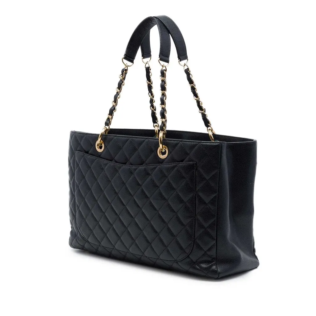 Chanel Caviar Grand Shopping Tote XL Black Leather Very good - Back View