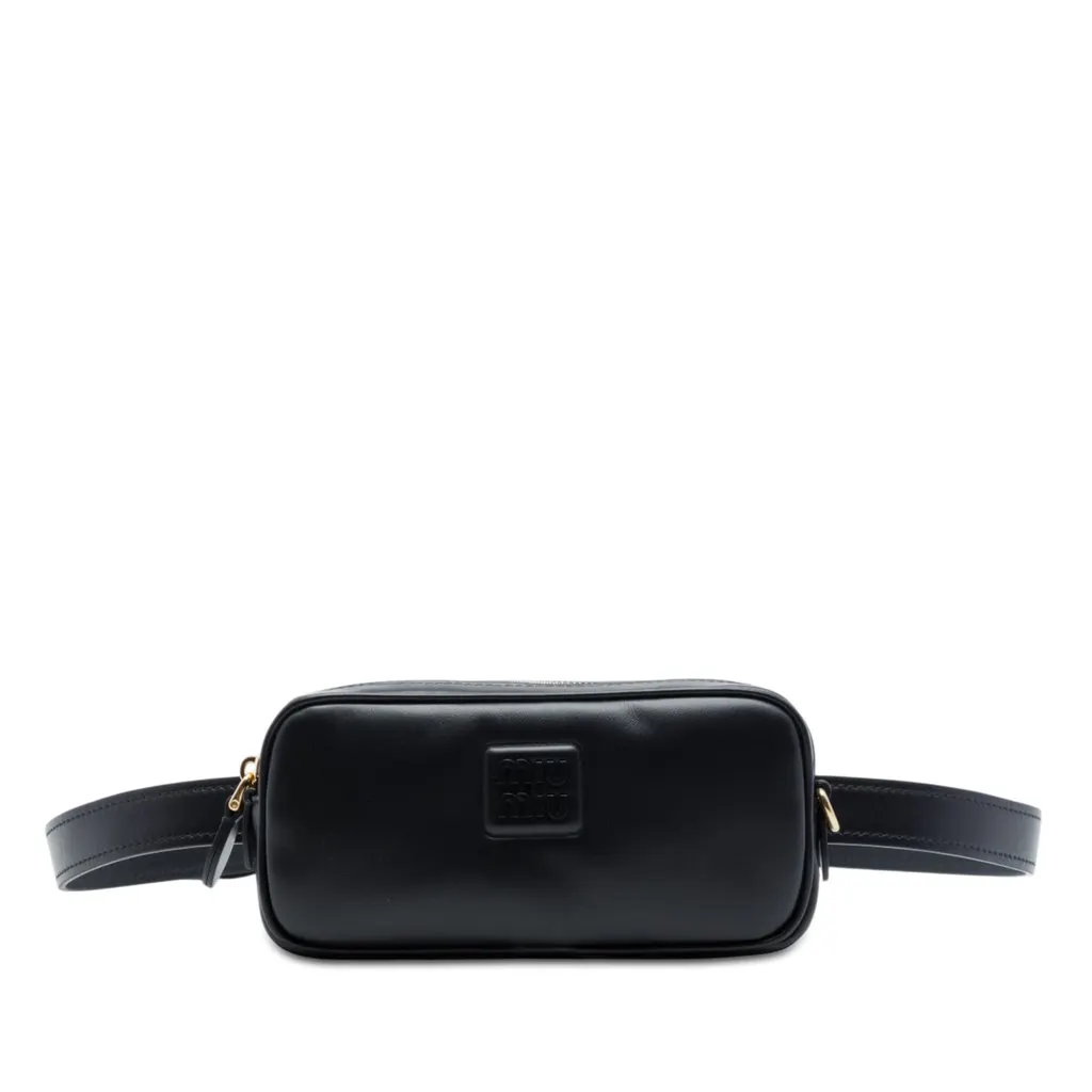 Miu Miu Calfskin Softy Beau Belt Bag Black Leather Very good - Front View