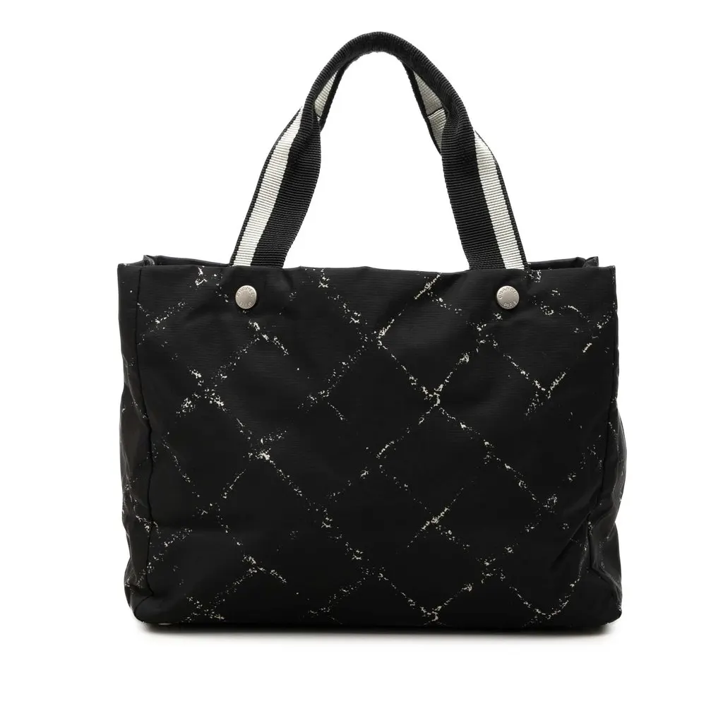 Chanel Old Travel Line Nylon Tote Black Very good - Front View