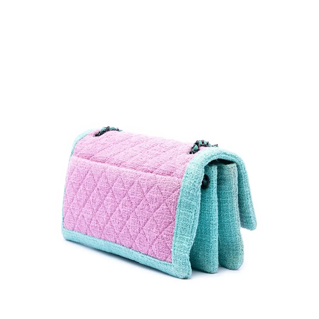 Chanel CC Quilted Bicolor Tweed Flap Pink Very good - Back View