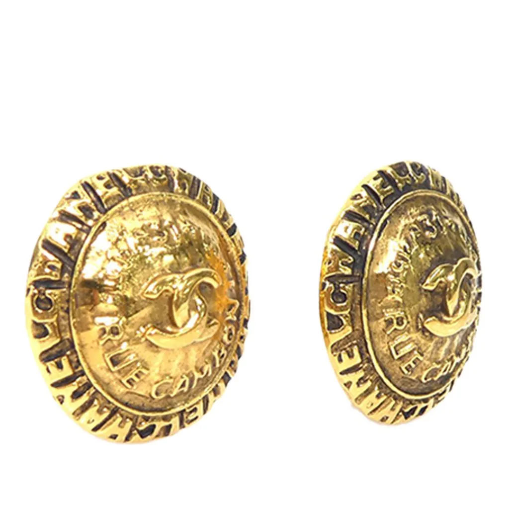 Chanel CC Gold Plated Logo Round Clip On Earrings Gold Metal Very good - Back View