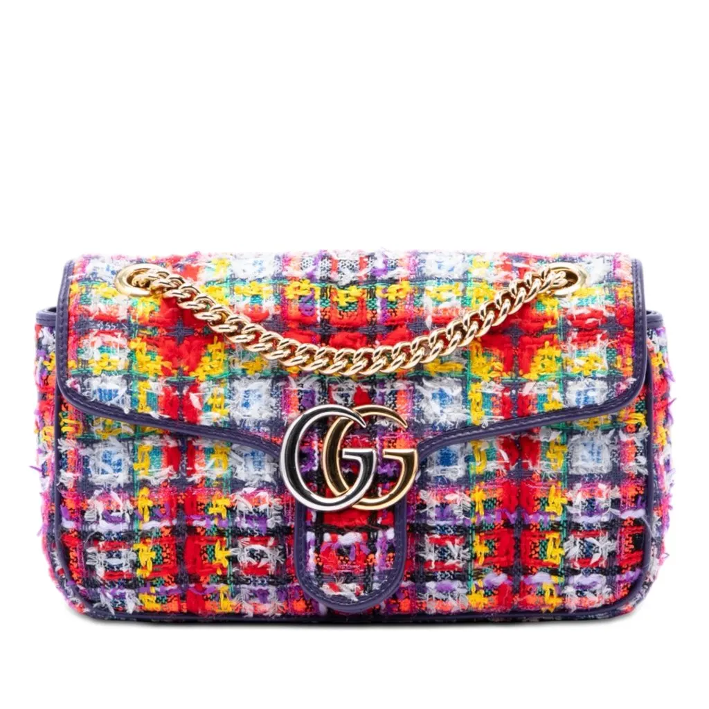 Gucci Medium GG Marmont Tweed Shoulder Bag Red Very good - Front View