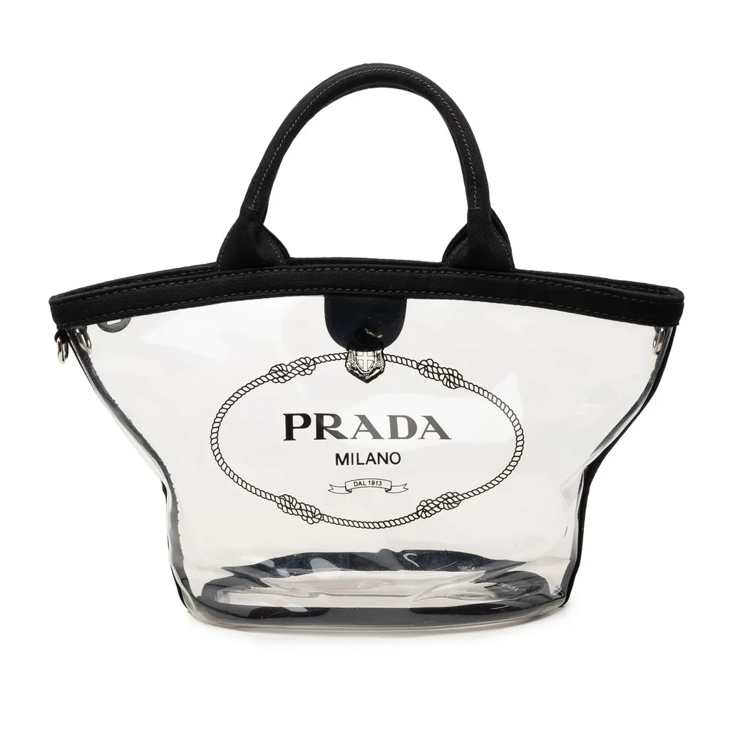 Prada PVC Canapa Logo Tote Black Plastic Good - Front View