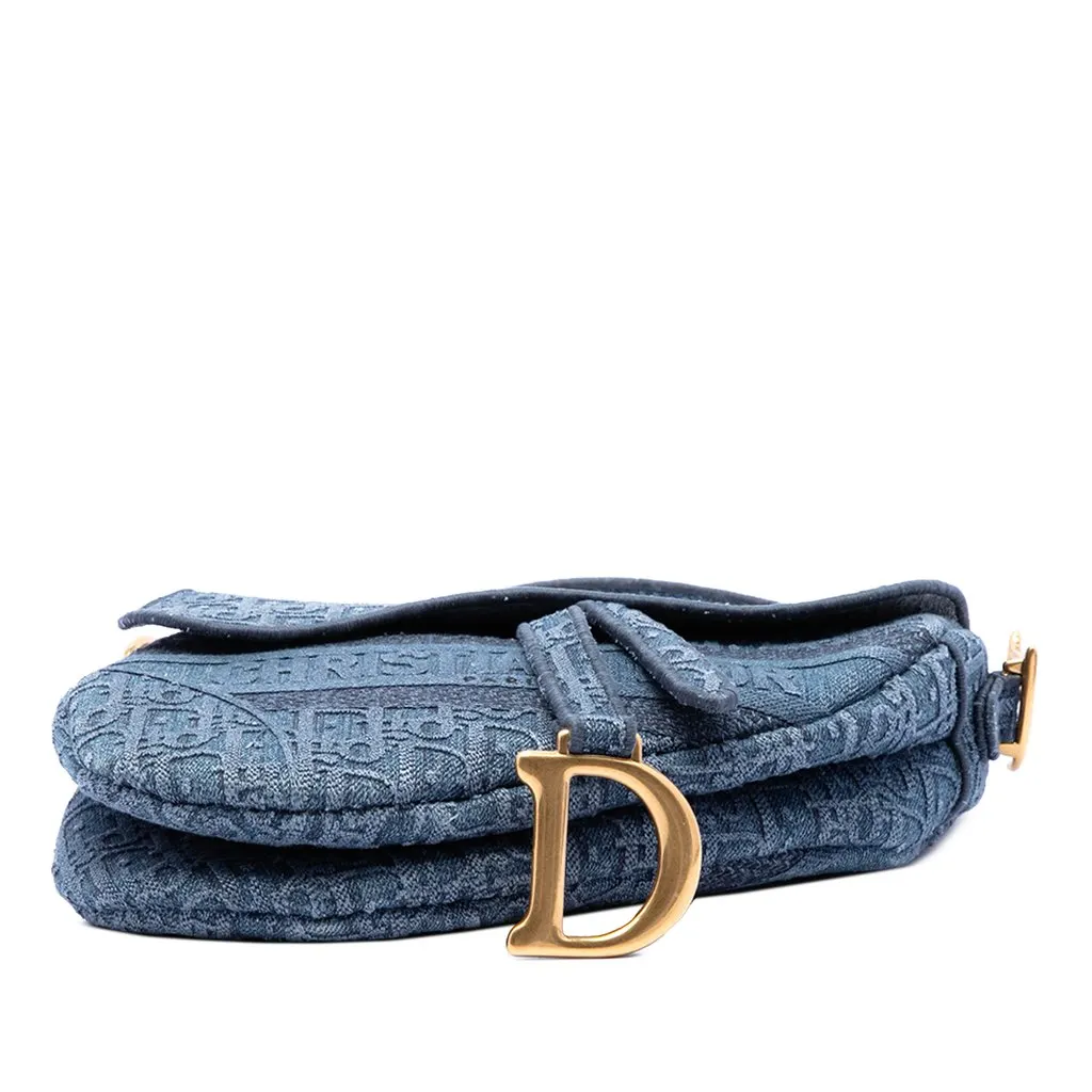 Dior Oblique Embroidered Denim Saddle Bag Blue Denim Very good - Inside View