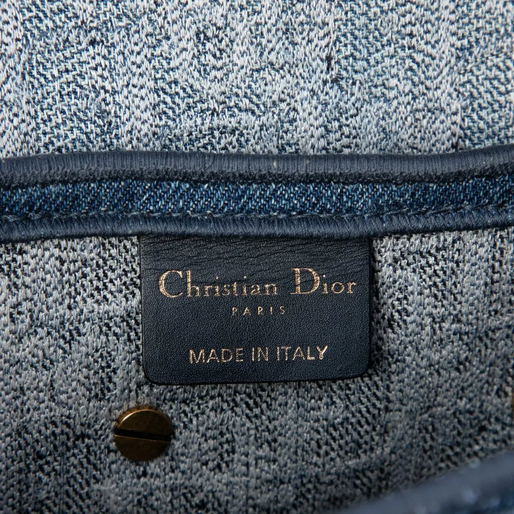 Dior Oblique Embroidered Denim Saddle Bag Blue Denim Very good - Box View