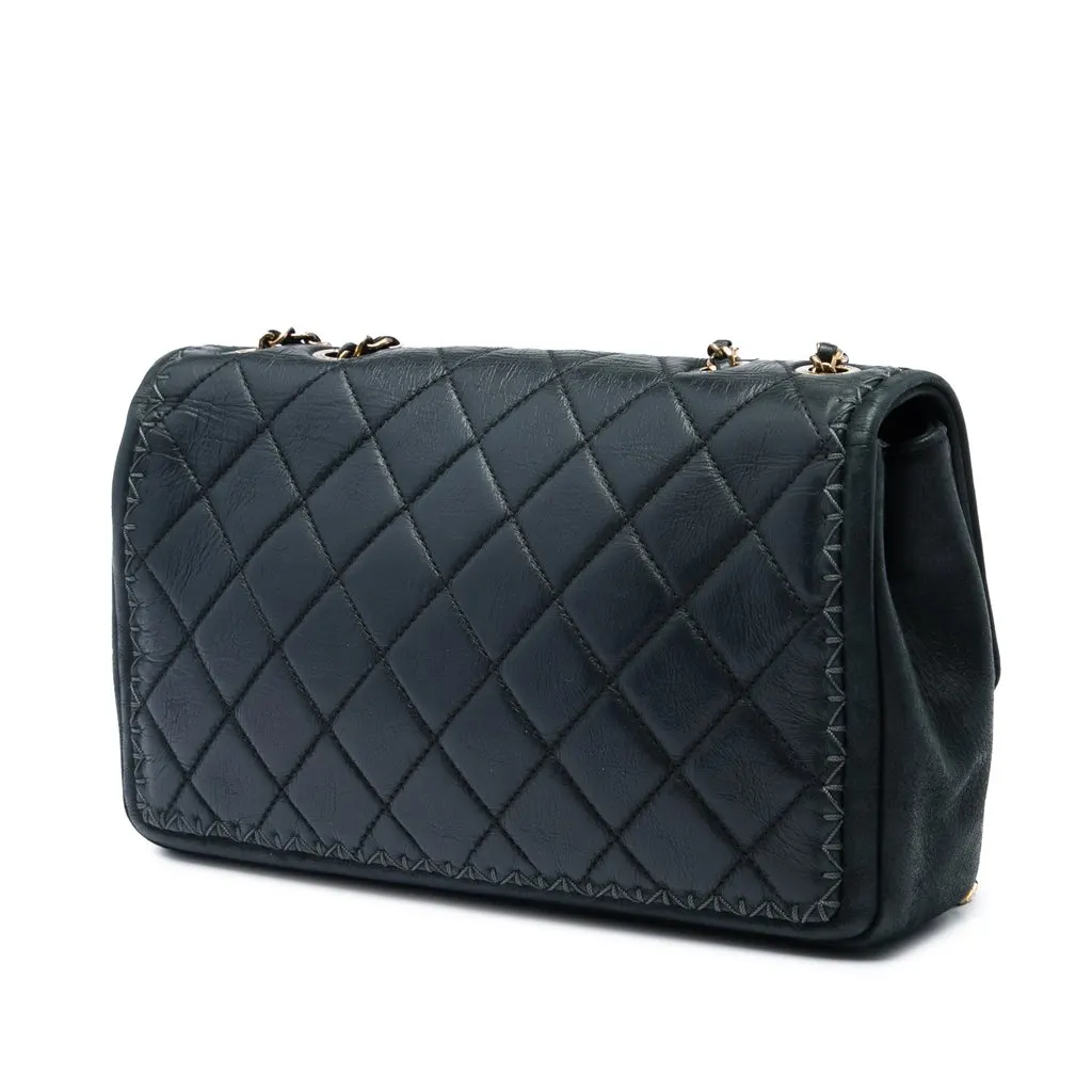 Chanel CC Quilted Iridescent Calfskin Whipstitch Single Flap Black Leather Very good - Back View