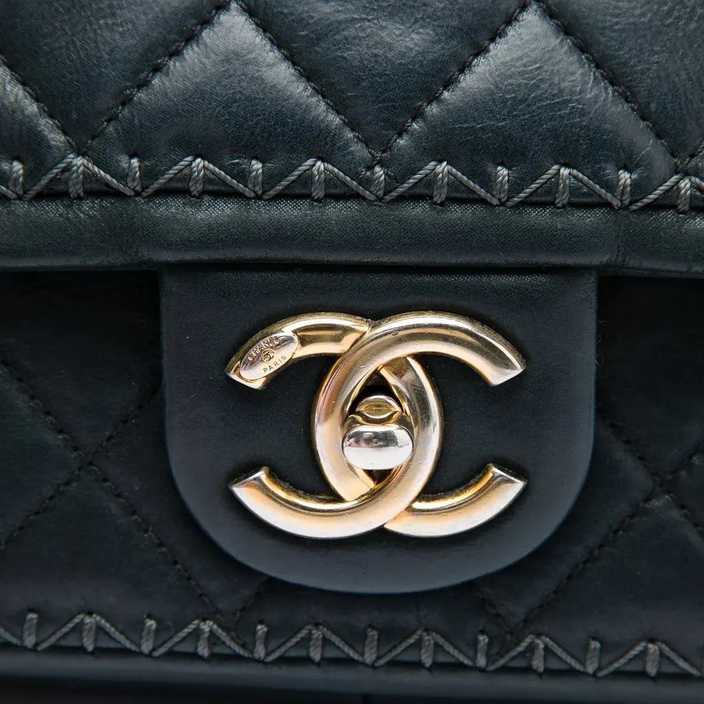 Chanel CC Quilted Iridescent Calfskin Whipstitch Single Flap Black Leather Very good - Box View