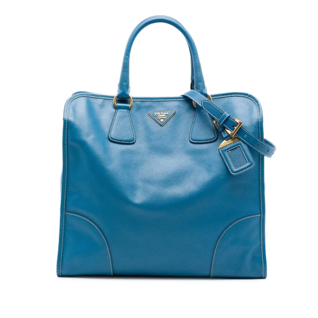 Prada Saffiano Lux Shopping Tote Blue Leather Very good - Front View