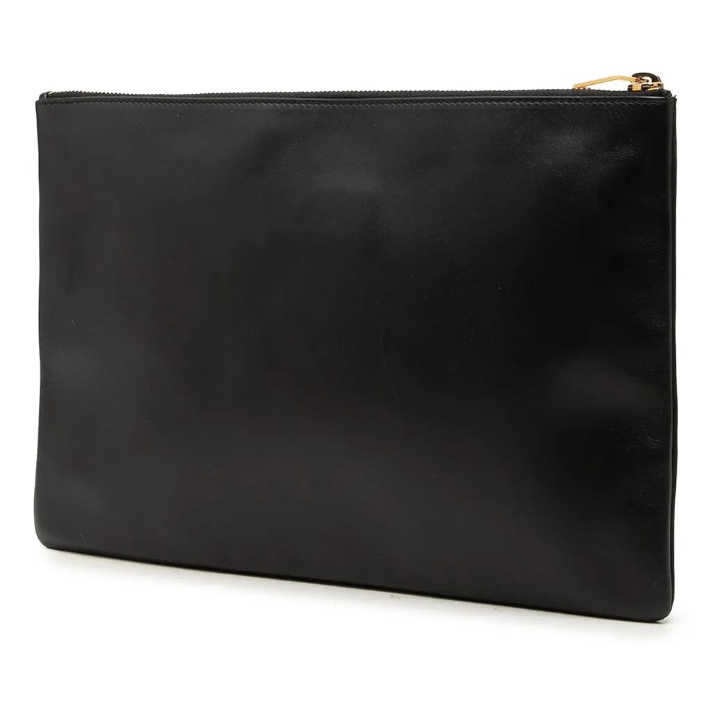 Saint Laurent Leather Zip Clutch Black Leather Very good - Back View