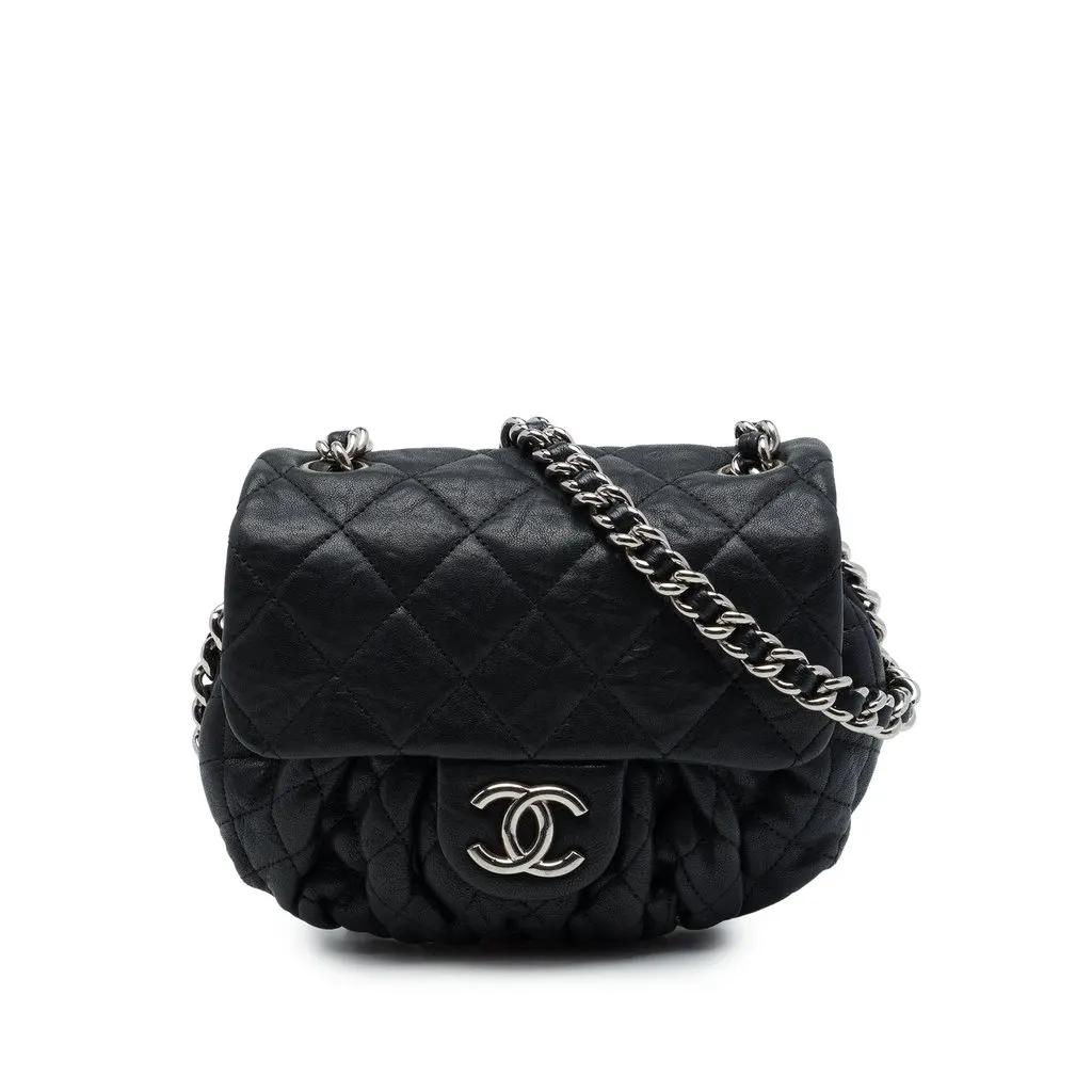 Chanel Mini Quilted Lambskin Chain Around Flap Black Leather Very good - Front View