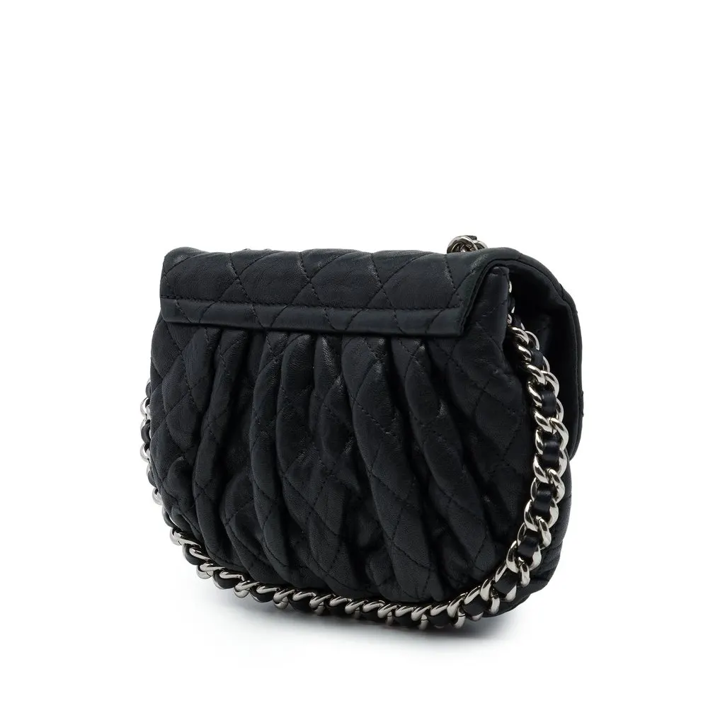 Chanel Mini Quilted Lambskin Chain Around Flap Black Leather Very good - Back View