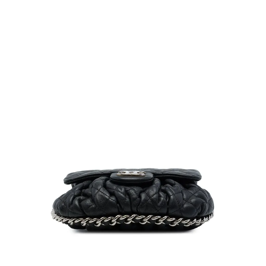 Chanel Mini Quilted Lambskin Chain Around Flap Black Leather Very good - Inside View