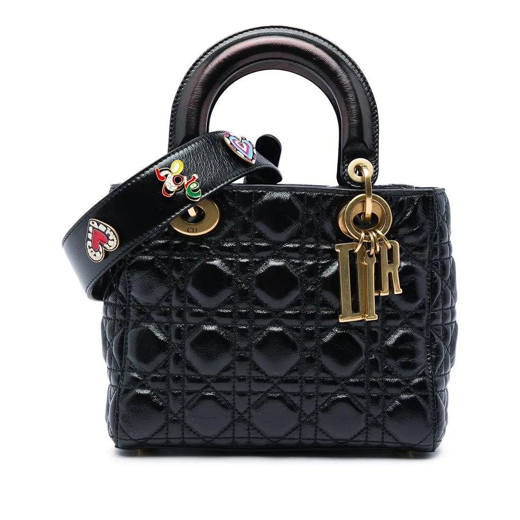 Dior Small Crinkled Patent Cannage My ABCDior Lady Dior Black Leather Good - Front View