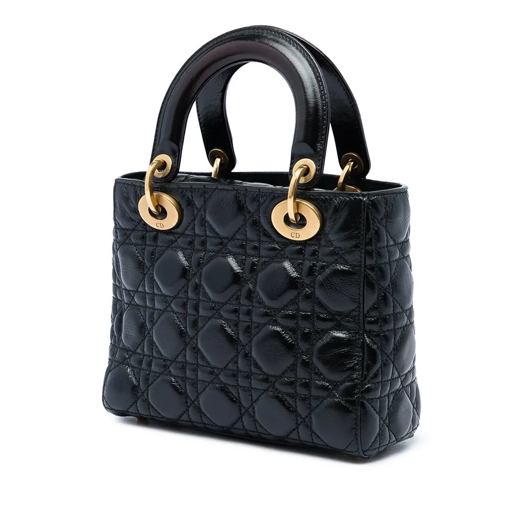 Dior Small Crinkled Patent Cannage My ABCDior Lady Dior Black Leather Good - Back View
