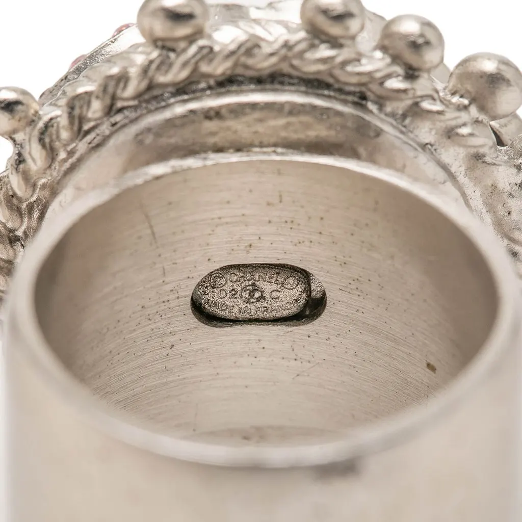 Chanel CC Brass Strass Ring Silver Metal Very good - Model View