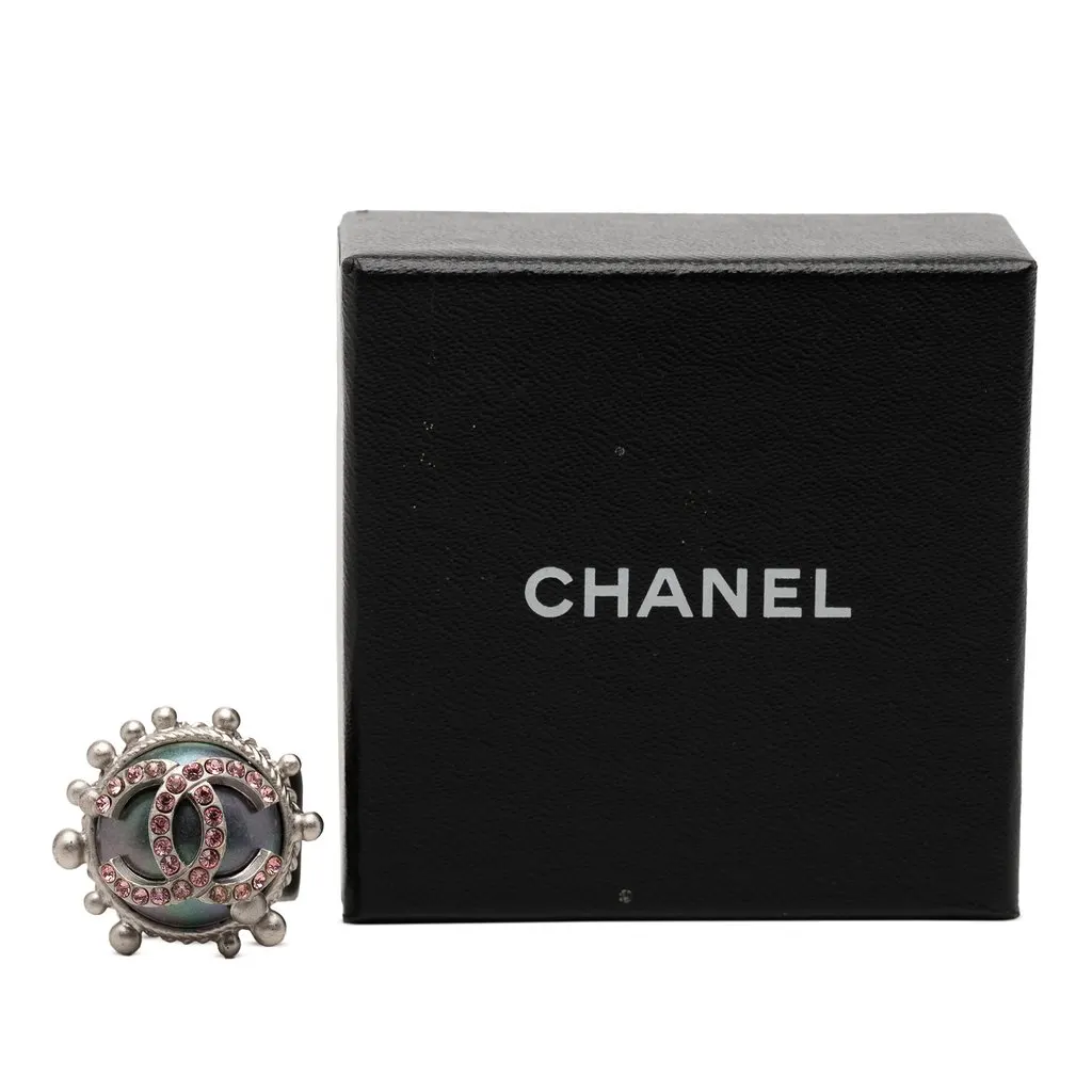 Chanel CC Brass Strass Ring Silver Metal Very good - Box View