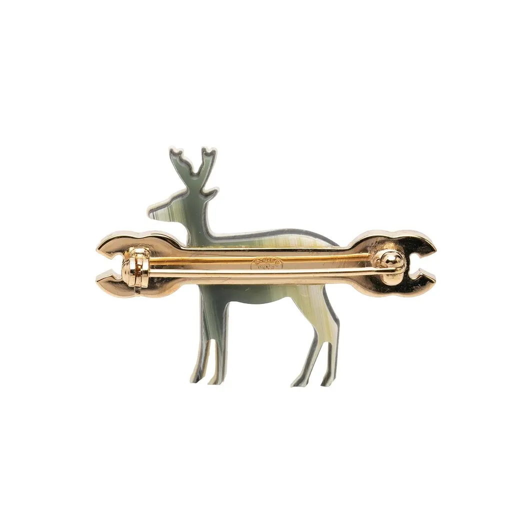 Chanel CC Gold Plated and Gradient Resin Reindeer Brooch Green Plastic Very good - Back View
