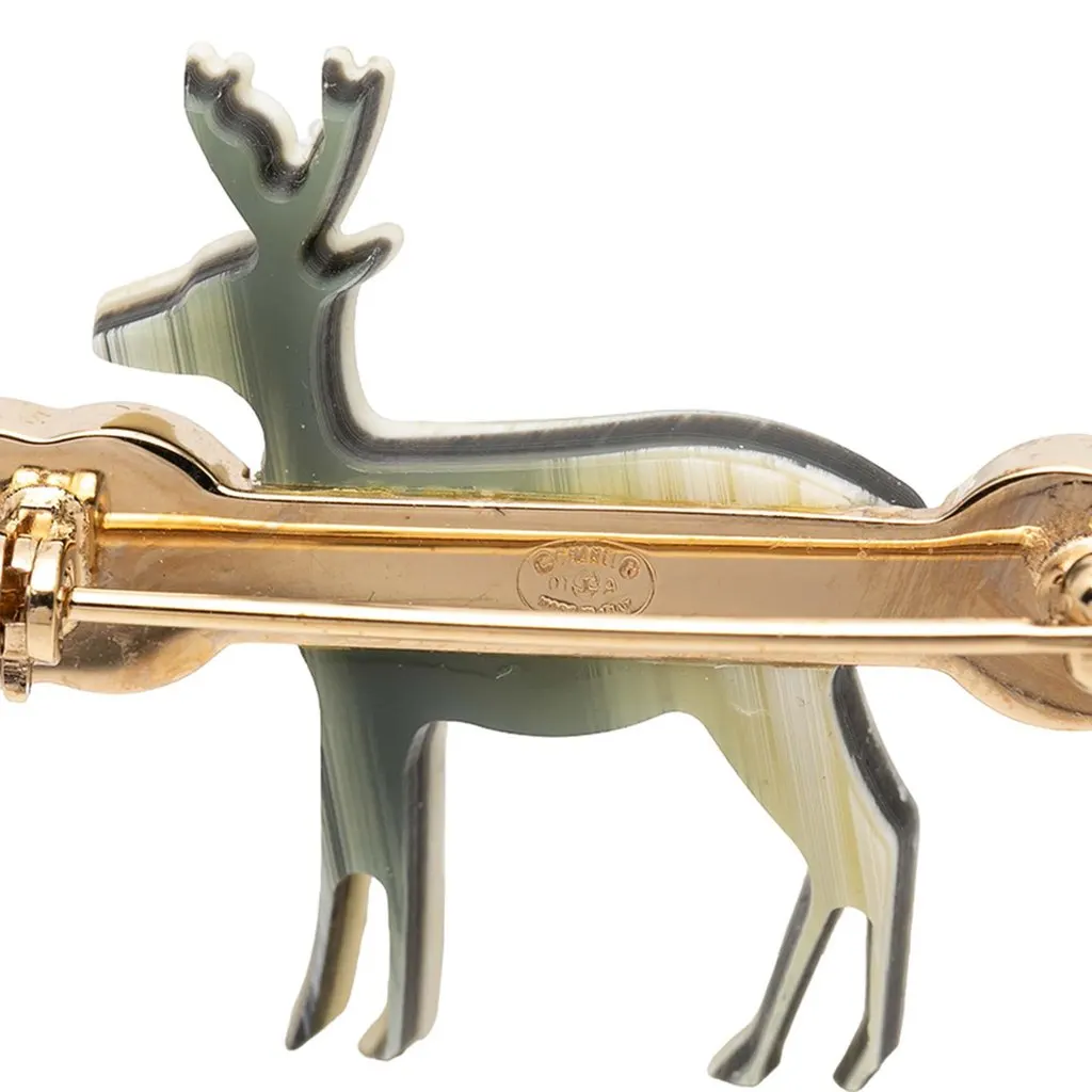 Chanel CC Gold Plated and Gradient Resin Reindeer Brooch Green Plastic Very good - Inside View