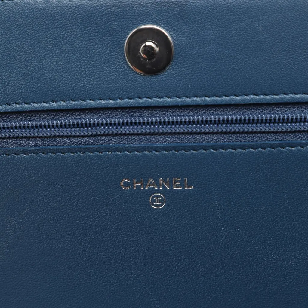 Chanel Crystal Embellished Lambskin Boy Wallet On Chain Blue Leather Very good - Box View