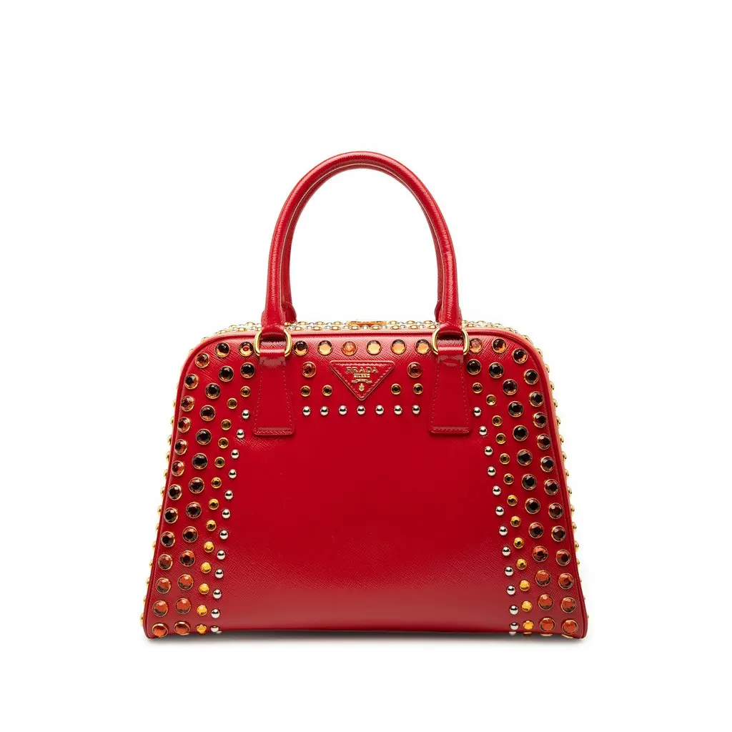 Prada Saffiano Vernice Pyramid Studded Frame Bag Red Leather Very good - Front View
