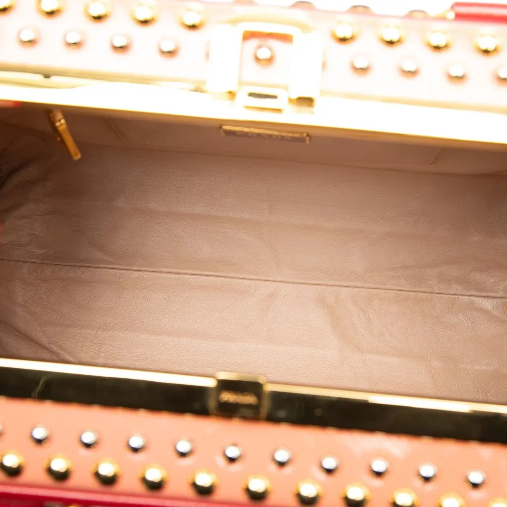 Prada Saffiano Vernice Pyramid Studded Frame Bag Red Leather Very good - Model View