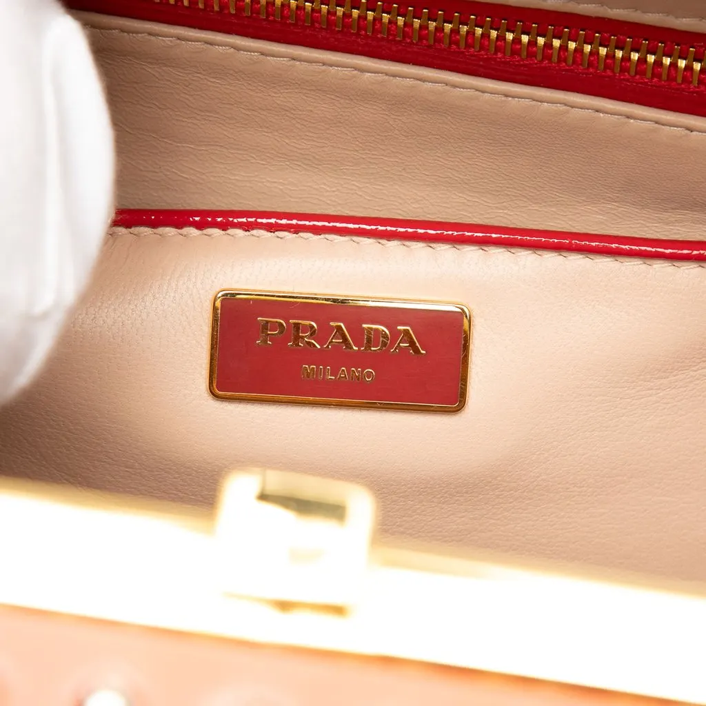 Prada Saffiano Vernice Pyramid Studded Frame Bag Red Leather Very good - Box View