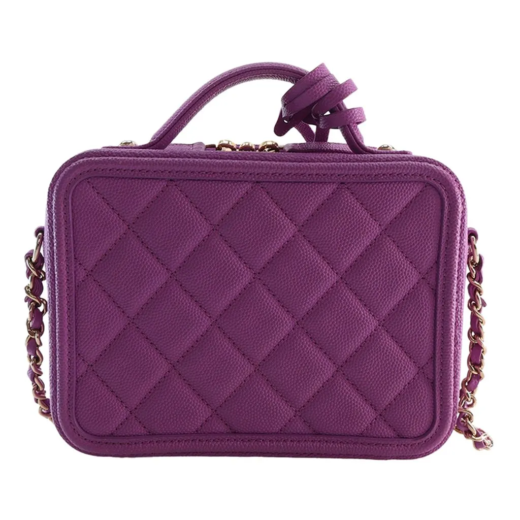 Chanel Small Caviar CC Filigree Vanity Case Purple Leather Very good - Back View
